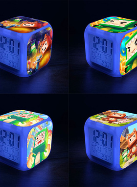 迷你闹钟动漫世界可爱电子闹钟儿童男女床头钟七彩夜光静音闹铃