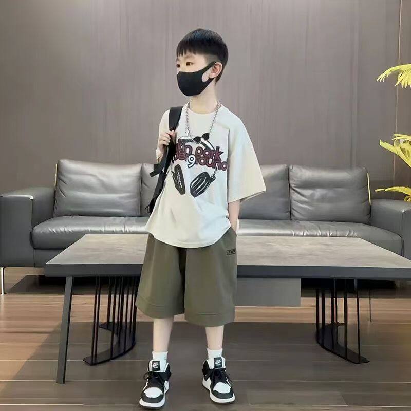 男童夏季新款韩版时尚T恤中裤套装儿童帅气夏装中大童短袖两件套