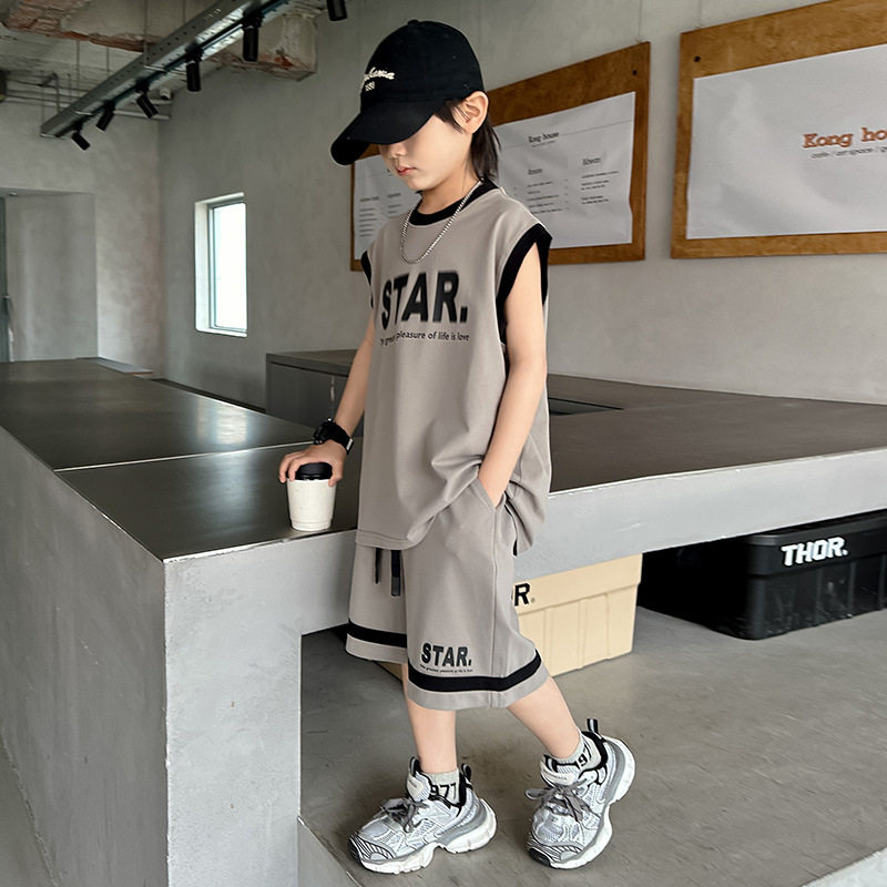 男童无袖套装夏季新款儿童夏装背心篮球运动服夏款大童装男孩