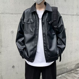 皮衣男春秋季休闲韩版炸街宽松短款pu夹克学生帅气机车服潮流外套
