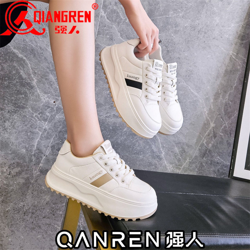 3515强人女鞋休闲真皮女小白鞋2024春季新款厚底百搭韩版女板鞋