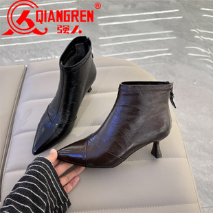 加绒时装 时尚 鞋 新款 细跟中高跟短靴女尖头2025冬季 3515强人女鞋