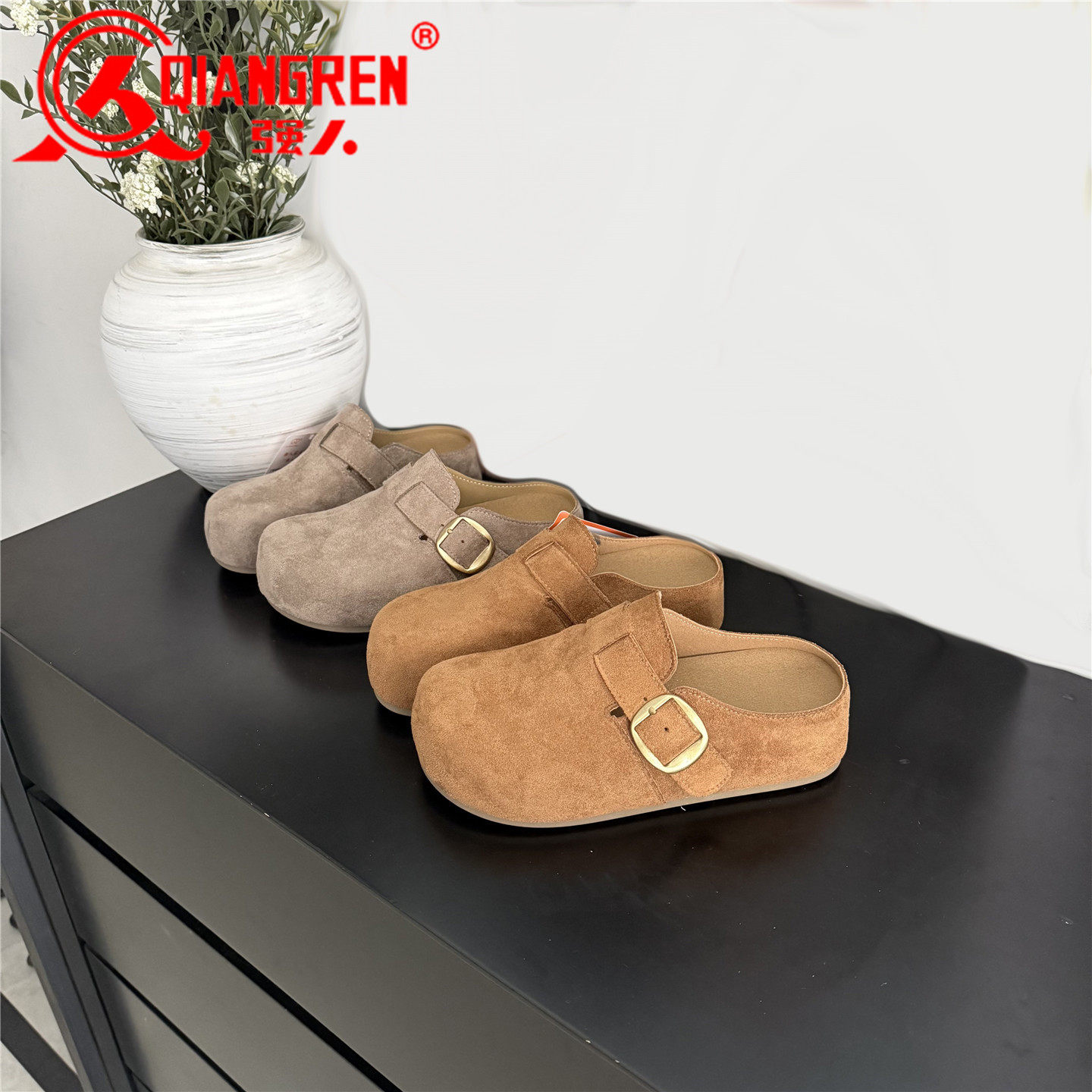 强人女鞋勃肯鞋半拖厚底单鞋女2026新款春季百搭简约时尚包头拖鞋