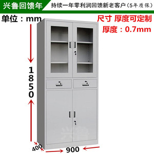 中二斗铁皮文件柜资料柜档案柜办公柜柜带锁钢制文件柜玻璃储物柜