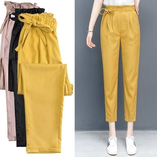 休闲九分裤 洋气花苞松紧腰裤 萝卜哈伦裤 宽松显瘦小脚裤 子女夏韩版