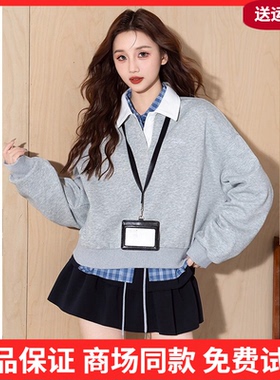 唐狮polo衫女2026春季新款灰色短款小众设计感宽松百搭上衣流行f8