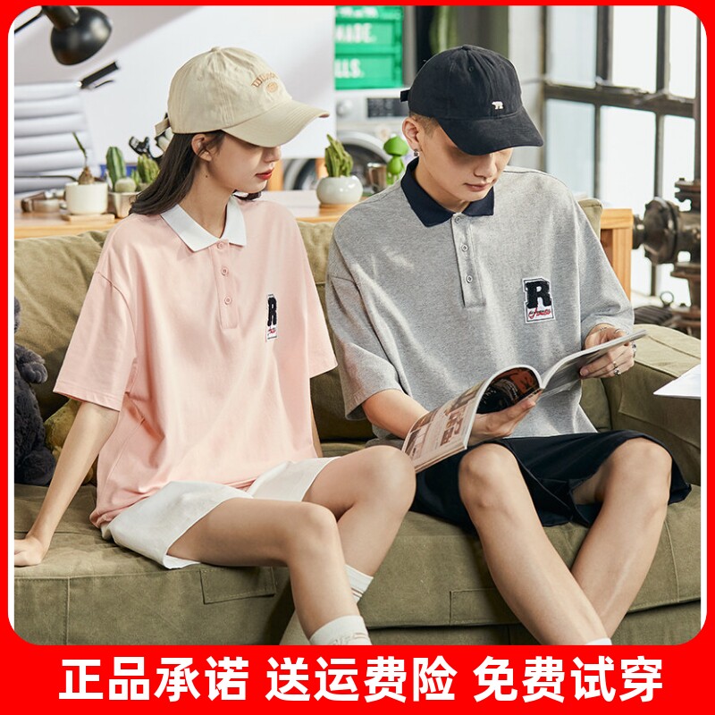 唐狮2026夏季新款情侣装polo衫男女短袖纯棉有翻领t恤黑色宽松潮