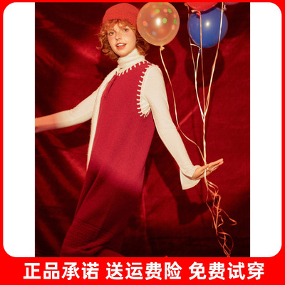 唐狮2026秋冬季连衣裙女背心毛织裙红色新年氛围感穿搭宽松设计感