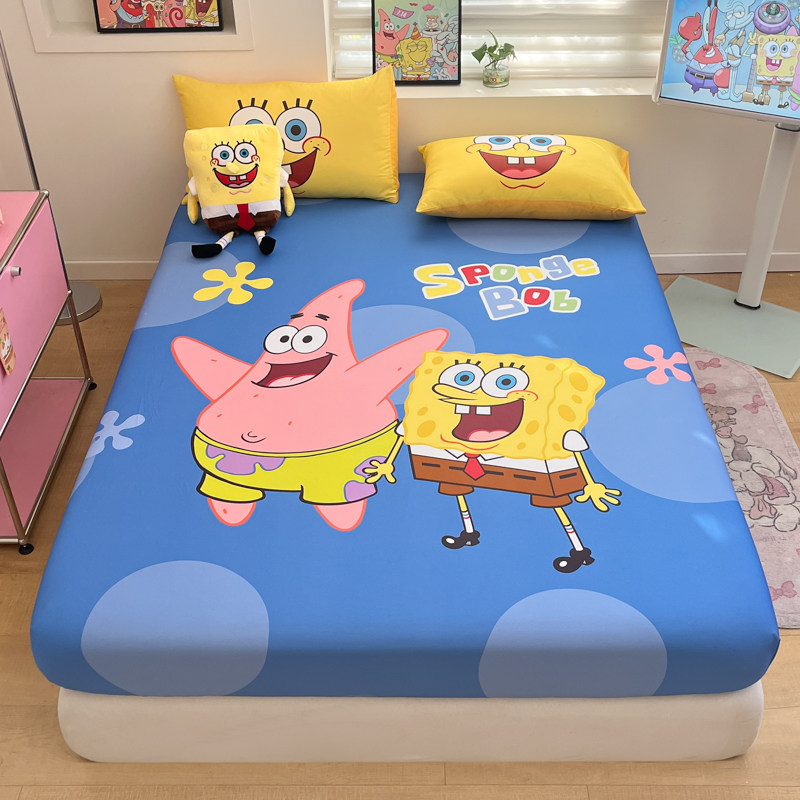 派大星全棉床笠150x200儿童卡通床罩三件套女孩加厚床垫保护套
