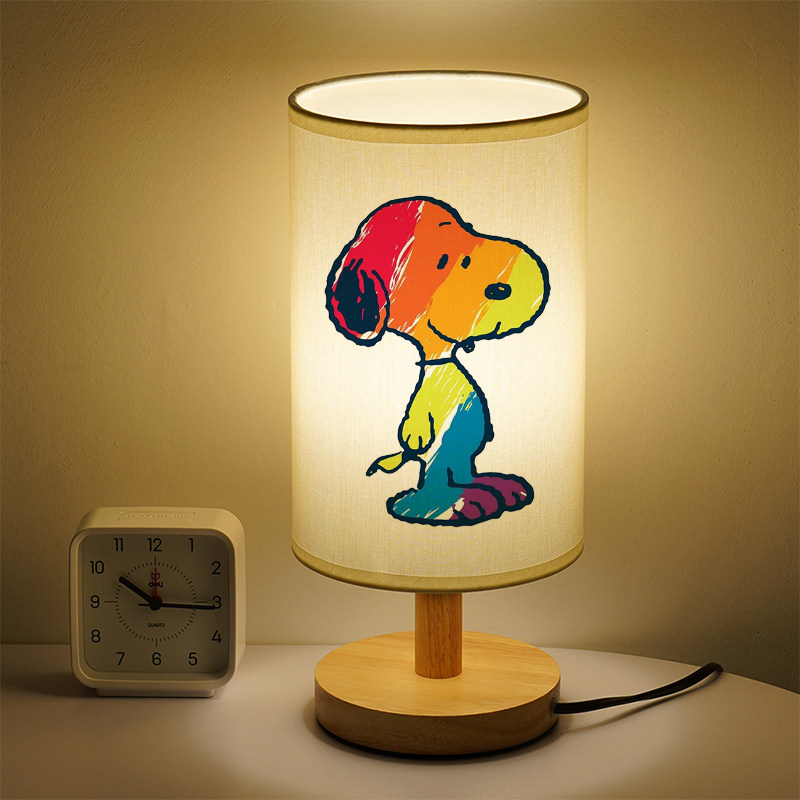 史努比床头灯可爱卡通少女心小夜灯学生儿童房台灯实木布艺可定制