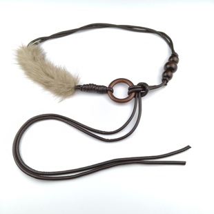 毛绒腰带女秋冬新款 百搭设计感配连衣裙子细腰绳串珠打结皮带 时尚