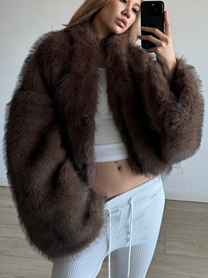 防水貂绒大衣年轻时尚 进口紫貂毛毛皮草外套女短款 新款 超帅冬季