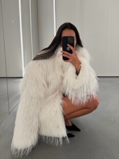 POPBONNIE25AW自制珠光白色短款长毛保暖环保皮草长毛长款毛毛