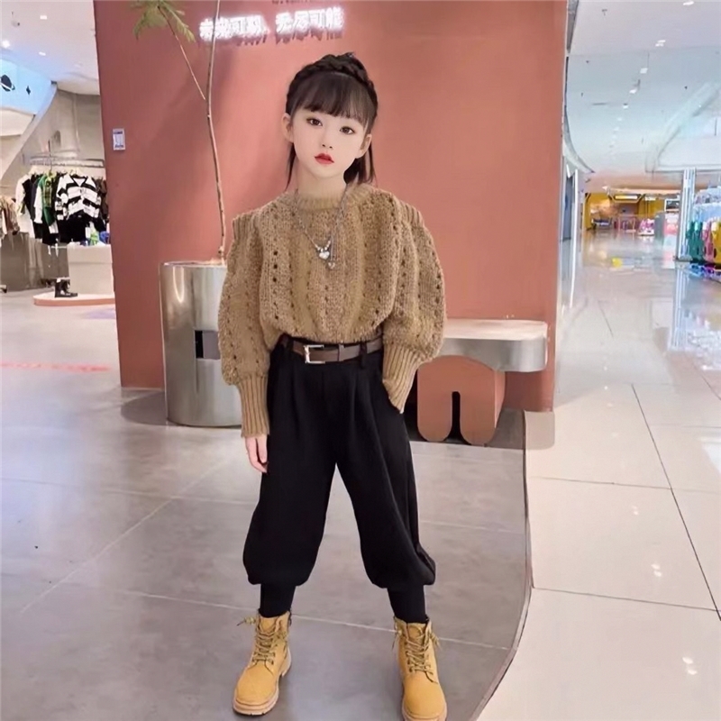 女童秋装毛衣套装2025新款网红中大儿童洋气春秋休闲哈伦裤两件套