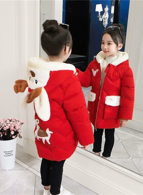 网红同款女童冬装棉衣冬季织里童装儿童棉服中长款加绒加厚冬季暖