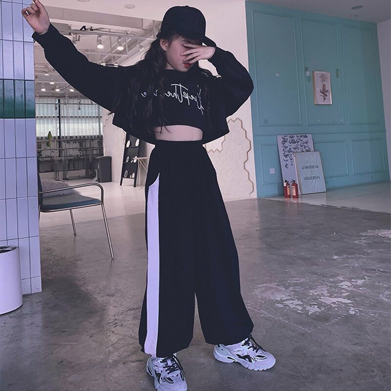 女童秋装套装网红新款中大童春秋女孩爵士舞露脐装洋气休闲两件套