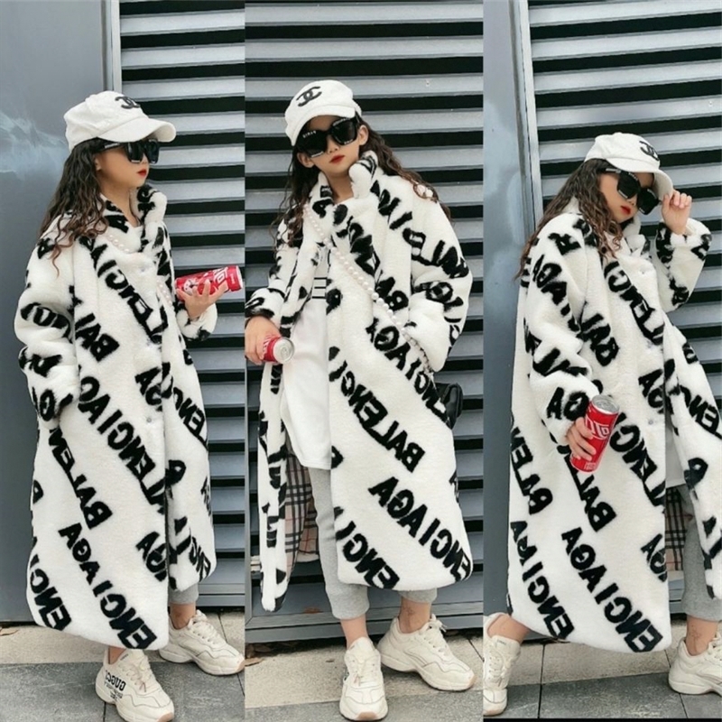 新款秋冬男女童皮草加棉加厚保暖大衣仿兔毛立领长款外套韩版时尚