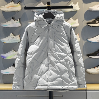 李宁保暖连帽男子宽松羽绒服