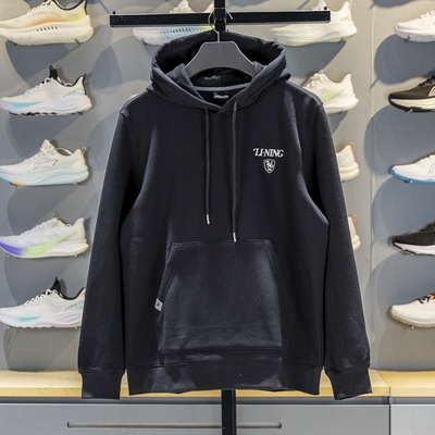李宁男子连帽加绒保暖套头卫衣