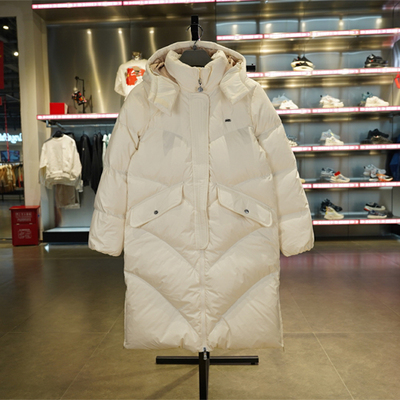 李宁保暖连帽长款女子羽绒服