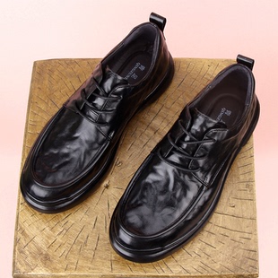 系带厚底商务单鞋 新款 英伦休闲皮鞋 男头层牛皮潮流百搭男士 男 皮鞋