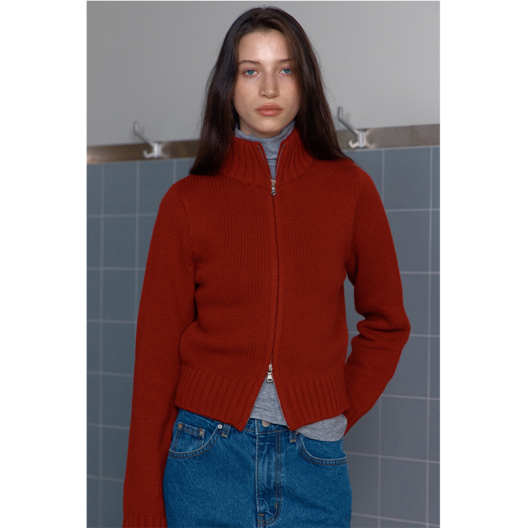 LINHOUSE拉链立领毛衣外套