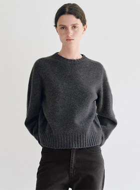 LINHOUSE复古深灰色圆领宽松毛衣秋冬通勤小众气质休闲针织上衣女