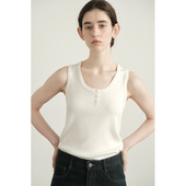 LINHOUSE简约复古U领针织背心夏季 无袖 白色通勤气质t恤吊带上衣女