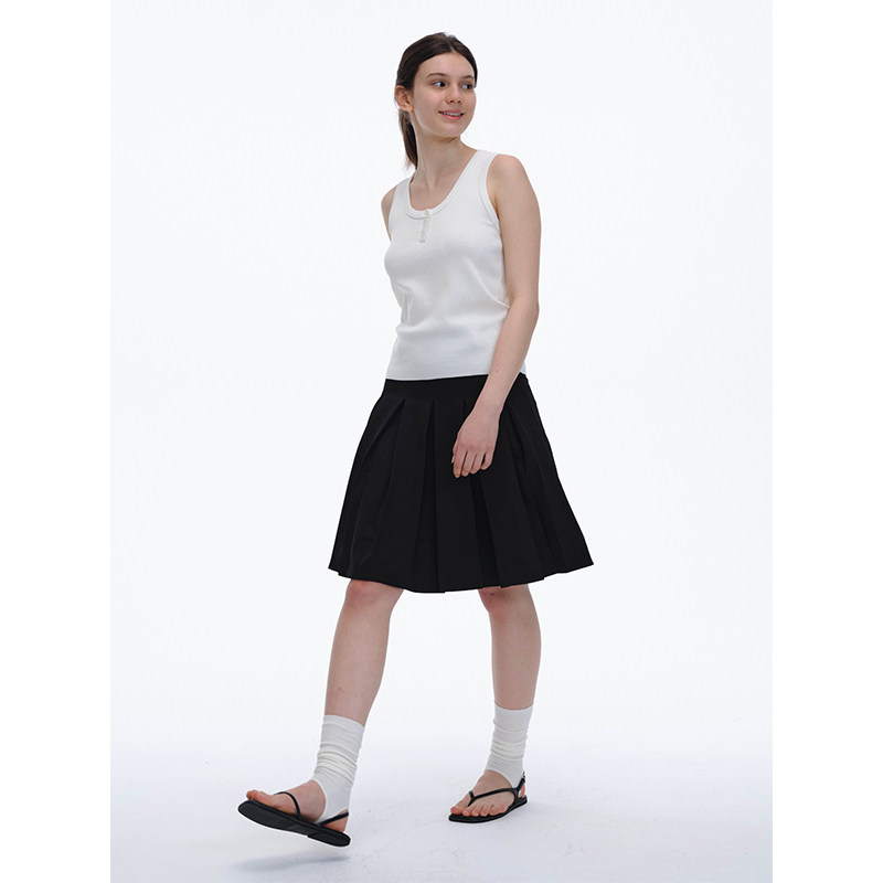 LINHOUSE法式学院风黑色半身裙夏季通勤百搭休闲A裙中裙百褶裙女