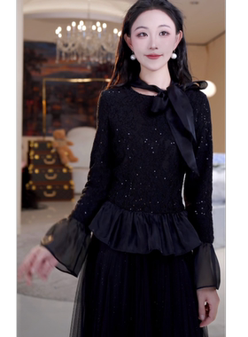 时尚百搭蕾丝亮片飘带衬衫 815191