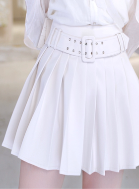 【北栀】袋盖扣子百褶裙半身裙半裙女防走光裙子600202