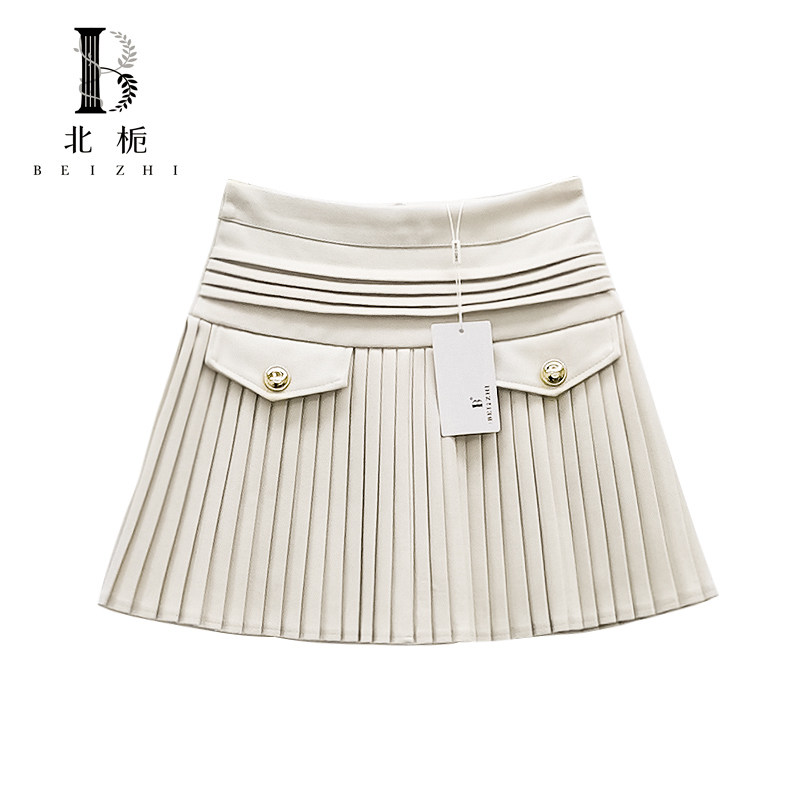【北栀】袋盖扣子百褶裙半身裙半裙女防走光裙子600202,女装/女士精品,半身裙,淘宝优惠券,粉丝福利购,淘宝优惠卷