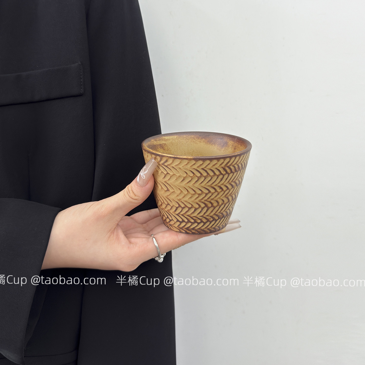 半橘Cup 复古咖色手握杯简约下午茶水杯精致陶瓷杯子高颜值咖啡杯,餐饮具,马克杯,淘宝优惠券,粉丝福利购,淘宝优惠卷