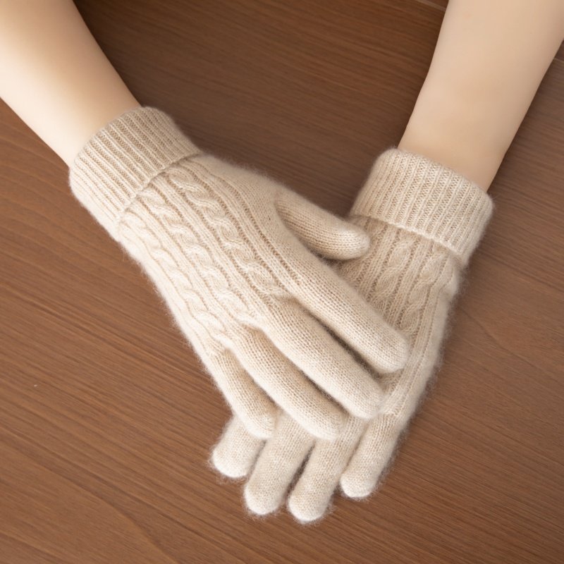2025新款麻花100%纯山羊绒手套女秋冬季户外骑行防寒保暖分指手套