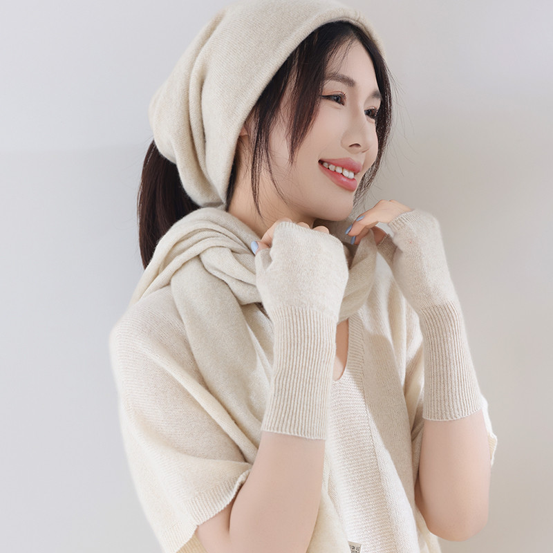 100%纯山羊绒帽子脖套两用