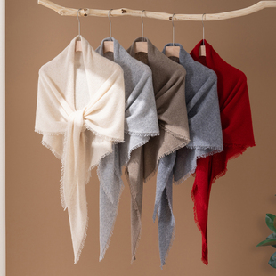 时尚流苏100%纯山羊绒三角披肩围巾两用高级感秋冬保暖针织围脖女