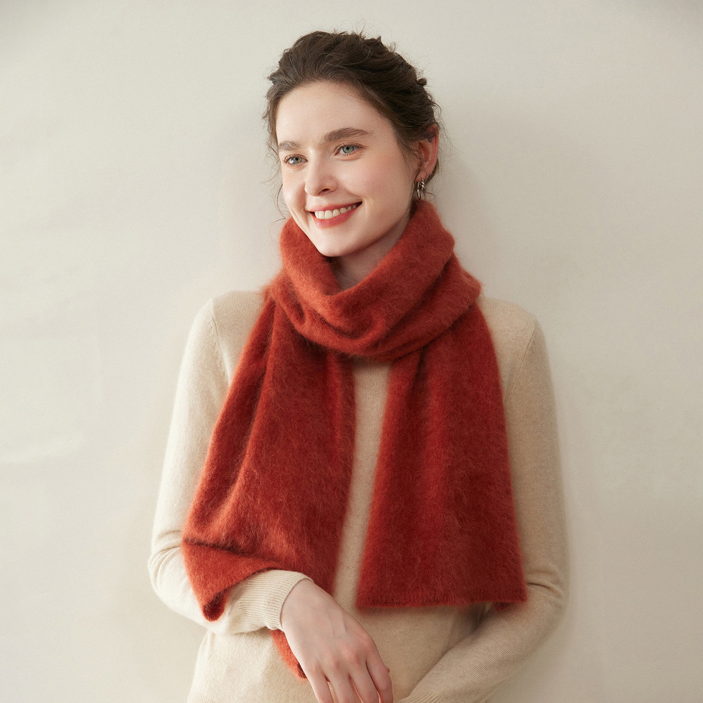 拉绒100%纯山羊绒围巾女秋冬季保暖针织围脖简约时尚百搭情侣围巾