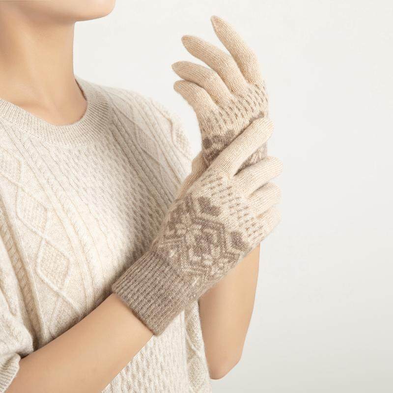 100%纯山羊绒保暖五指手套