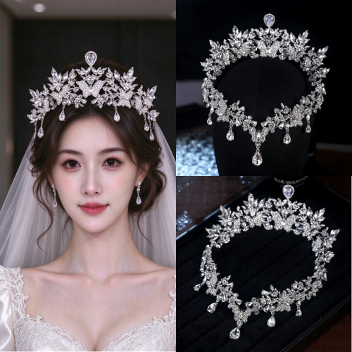 新娘重工水钻皇冠发箍欧美叶子花枝造型高级婚礼头饰婚纱饰品