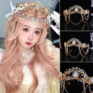 古典希腊风复古流苏森系金叶发箍皇冠公主派对礼服写真生日头饰