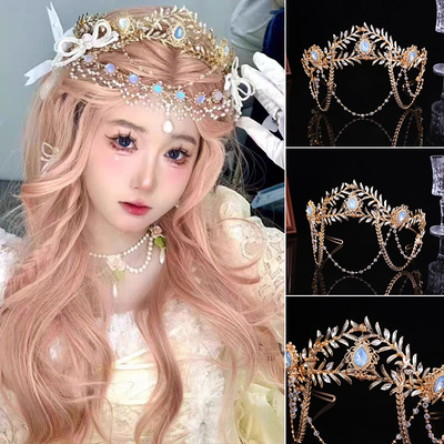 古典希腊风复古流苏森系金叶发箍皇冠公主派对礼服写真生日头饰