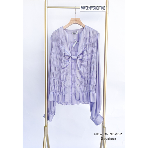 清仓 W11 STUDIO 蝴蝶结抽褶衬衣 紫色官方授权 春夏