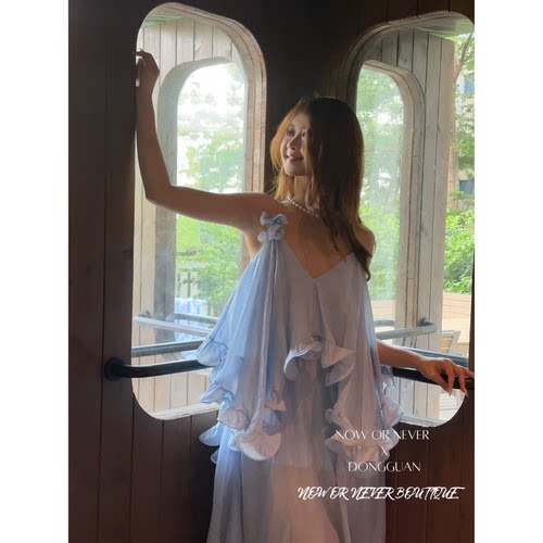 Freja 25春夏 花朵鱼丝花瓣型吊带连衣裙 科西嘉蓝 品牌授权