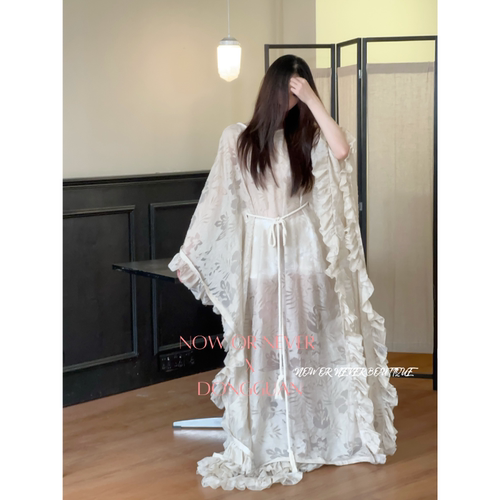 Freja 现货 宽松荷叶边披肩提花连衣裙 亚麻色  品牌授权