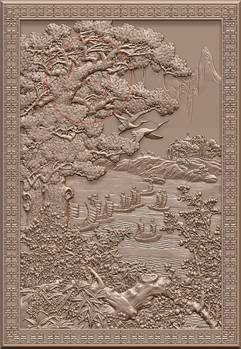 松鹤梅花精雕图浮雕图灰度图扫描设计素材/源文件