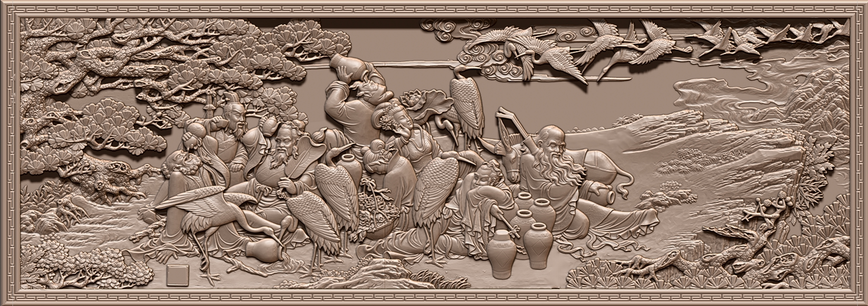 可定做成仿古砖雕挂件实物----八仙过海精雕图浮雕图灰度图扫描图