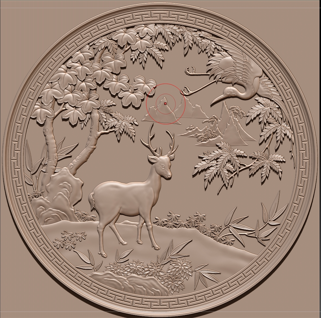 鹿鹤精雕图浮雕图扫描图灰度图木雕图挂件贴图