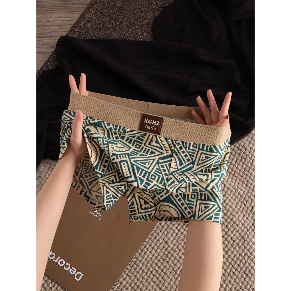 复古玛雅风纯棉男士内裤男款时尚印花休闲运动裤头男式平角短裤衩