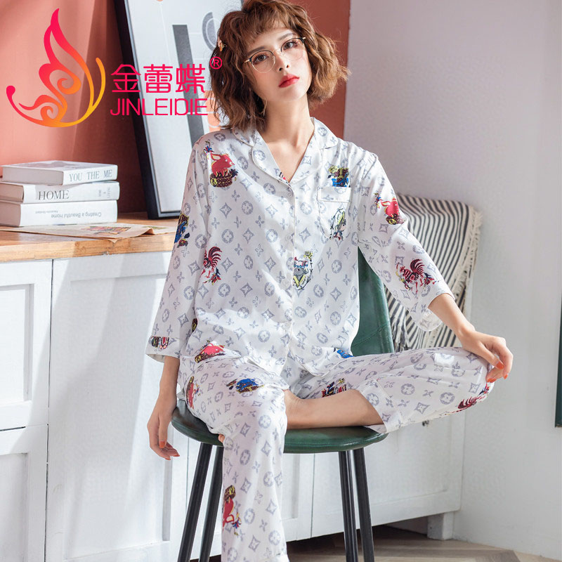 网红丝绸活性印花睡衣家居服