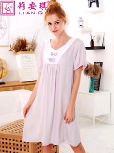 莉安琪正品新款夏季短袖优质面料梭织贡缎提花女睡衣裙家居服